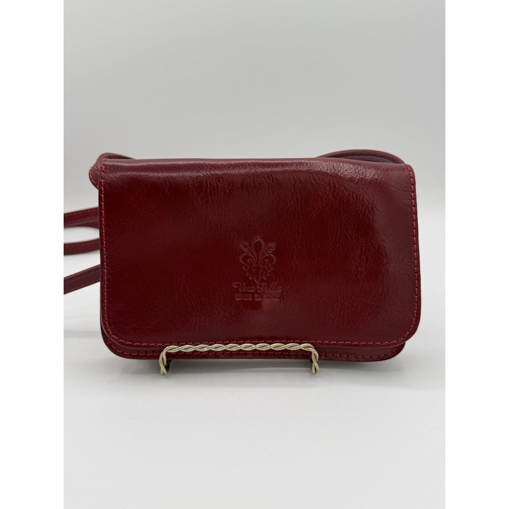 Vera Pelle Made in Italy Red Crossbody Bag Solid Rectangle Crossbody Strap